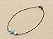Handmade 9-10mm Freshwater Cultured Pearl Turquoise Choker Necklace on Black Genuine Leather Cord 16