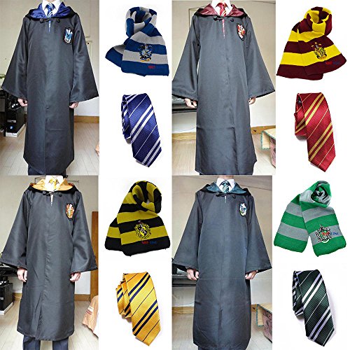 Harry Potter Robe Cloak+Tie+Glasses+Scarf Cosplay Costume (Gryffindor)