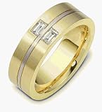 7.5mm 14 Karat Two-Tone Gold Comfort Fit Diamond Wedding Band Ring
