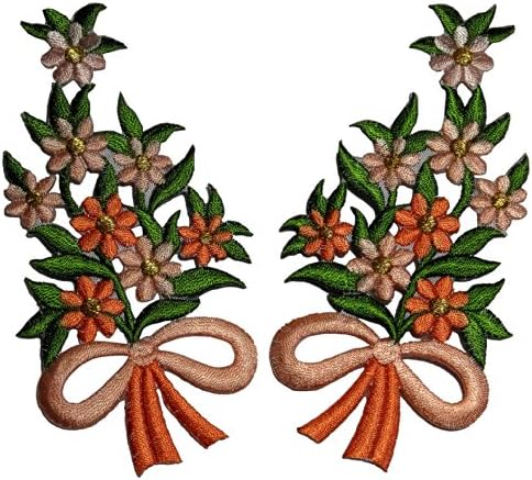 1 Pair Mix Gold lace Floral Bouquet Ribbon DIY Applique Embroidered Sew Iron on Patch FW-006