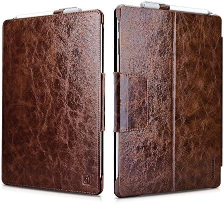 Surface Pro 4 Case, Icarercase [Oil Wax Vintage] Genuine Leather Folio Cover with Pen Holder and Stand Function for Microsoft Surface Pro 4 12.3 Inch, Compatible with Surface Pro 4 Original Keyboard