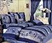 New Queen Size Blue Floral Jacquard Bed in a Bag Comforter Set with Bed Skirt, Neckroll and Cushions