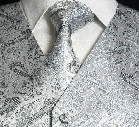 The Dapper Tie Tuxedo Vest Set: Silver Paisley 570VS (Size:S)