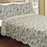 IMAGE OF [Valley of the Winds] 100% Cotton 3PC Classic Floral Vermicelli-Quilted Quilt Set (King Size)