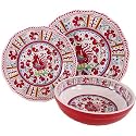 Le Cadeaux Triple Weight Melamine 3 Piece Place Setting, Red Rooster