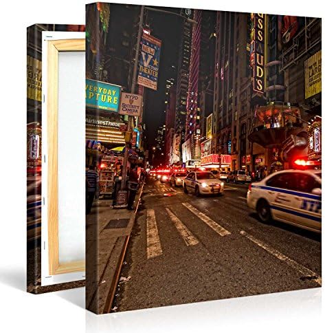 Stretched Canvas Print - POLICE LIGHTS Large New York Cityscape Wall Art e6112 Size: 30"W x 30"H
