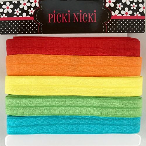 Fold Over Elastic FOE 5/8 Inch Rainbow Color Set 15 Yards