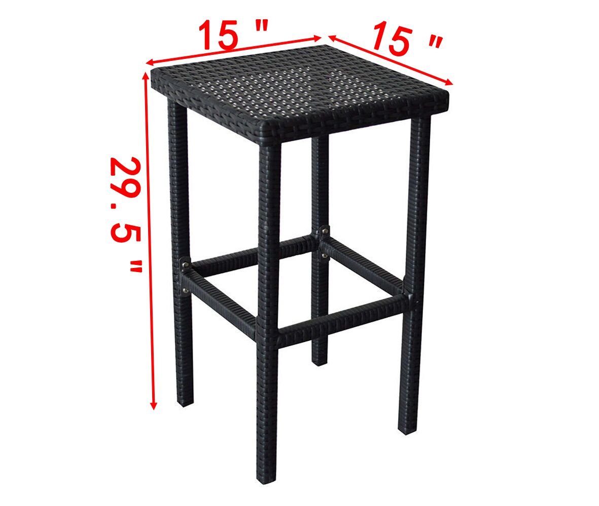 3PCS Black Wicker Bar Set Patio Outdoor Table & 2 Stools