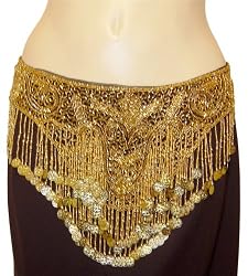Gold Glass Beaded Belt with Coins