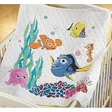 Janlynn Stamped Cross Stitch Kit, 43-1/2-Inch by 34-Inch, Nemo and Friends Quilt