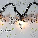 LIDORE Set of 10 Metal Dragonfly Patio String Light. Ideal For Indoor/Outdoor Decoration. Warm White Glow.