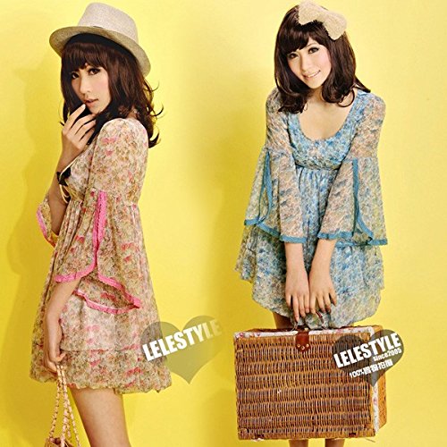 フェミニン・キュート花柄・ラッパ袖・チュニック・ミニワンピース