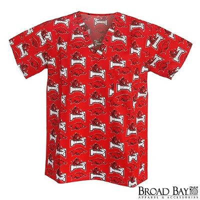 University of Arkansas Scrubs Top Shirt-Size MED- Arkansas Razorbacks 100% Natural Cotton - NOT a CHEAP BLEND - For HIM or HER- GIFT Ideas for Man Men Woman Women Ladies Nurses MOM Mother or DAD Father