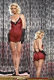 Sexy 2Pc Sheer, Leopard Print Chemise Mini Dress With Matching Lace Trim And G-String Lingerie Set Leg Avenue One Size, Red/Black