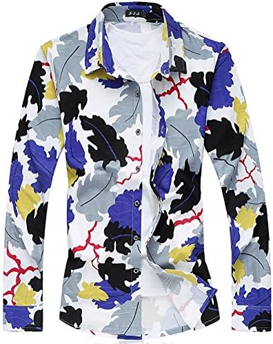 DEDVAN Men's Autumn Fashion Euramerican Style Long Sleeve Floral Print Shirt