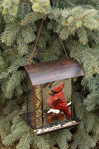 Your Hearts Delight Cardinal Glass Front Panel Bird Feeder, 7 by 8-1/2 by 6-Inch