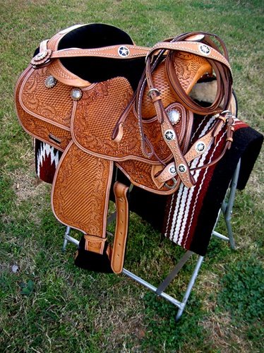 WESTERN LEATHER TRAIL SHOW PLEASURE CARVED SADDLE