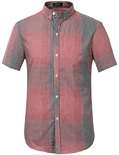 SSLR Men's Straight Fit Ombre Plaid Short Sleeve Shirt