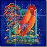 Singin' the Blues by Susan Libby - Rooster Glass Tile Wall Floor Mural 18