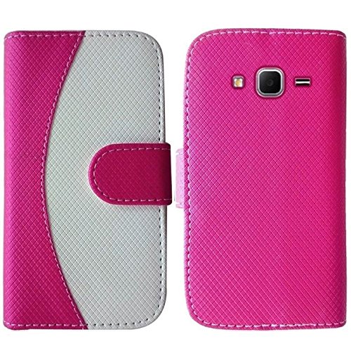 Samsung Galaxy Core Prime/Prevail Pink White Pu Leather Wallet Card Cover Case