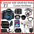 Canon EOS Rebel T3 (1100d) SLR Digital Camera w/ Canon 18-55mm Lens + 2 Extra Lens + Close Up Kit + 2 Batteries and charger + Hdmi Cable + 32gb Sdhc Memory Card + Soft Carrying Cases + Tripod & Much More !!