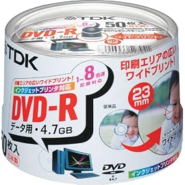 TDK DVD-Rデータ用 1-8倍速対応ホワイトプリンタブル(ワイド)50枚パック[DVD-R47PWDX50PK]