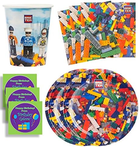 Bric Tek Birthday Party Supplies Set Plates Napkins Cups Kit for 8 Plus Stickers