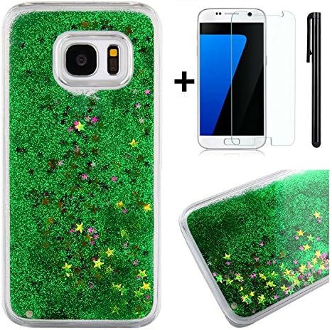 Galaxy S7 Case,Tebey [Liquid Flowing] Ultra Thin [Glitter] Bling Back Case Cover for S7,Hard Case Protective Shell Floating Sparkle Star Quicksand Case for Samsung Galaxy S7-Green