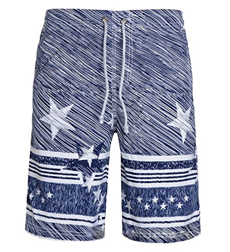 MR. R Men's Star Stripe Printed Beach Shorts Swim Trunks
