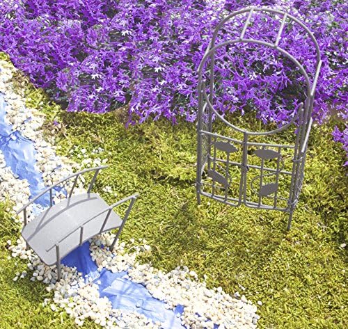 Bundle of 2 Miniature Fairy Garden Accessories - Distressed Iron Bridge and Archway with Gate