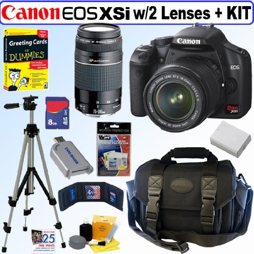 Canon Digital Rebel XSi 12MP Digital SLR Camera (Black) with EF-S 18-55mm f/3.5-5.6 IS Lens & EF 75-300mm f/4-5.6 III USM Telephoto Zoom Lens