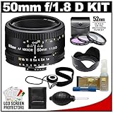 Nikon 50mm f/1.8D AF Nikkor Lens with 3 UV/FLD/CPL Filters + Hood + Cleanin ....