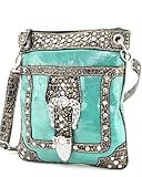 Turquoise Crocodile Rhinestone Buckle Western Messenger Purse