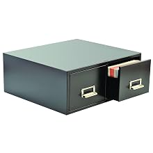 STEELMASTER Large Double Card File Drawer, Fits 5 x 8 Cards, 1500 Card Capacity, 18.38 x 7.19 x 16 Inches, Black (263F5816DBLA)