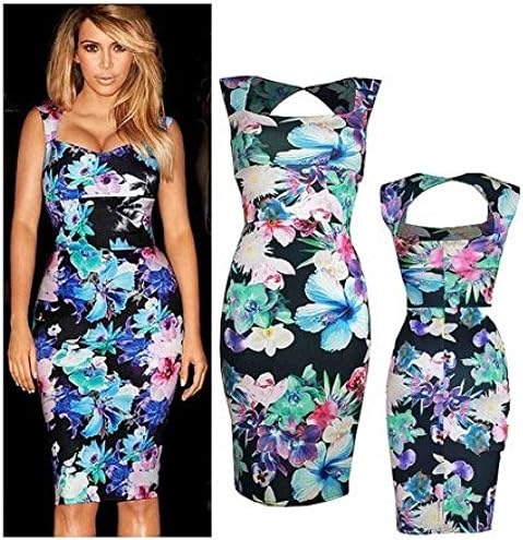 16MVRCH Womens Celebrity Inspired Floral Print Bodycon Dress (6(UK10), Black Floral)