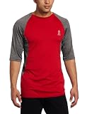 MLB Men's Los Angeles Angels 3/4 Sleeve Crew Neck Featherweight Tech Fleece Pullover by Majestic (Pro Scarlet/Pro Carbon Heather, X-Large)