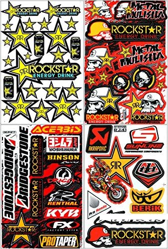 Lot of 4 Sheets, Rockstar Energy Sticker Car Racing Motorcross Decal Motorcycle Truck Graphic Logo Bicycle Bike Stickers