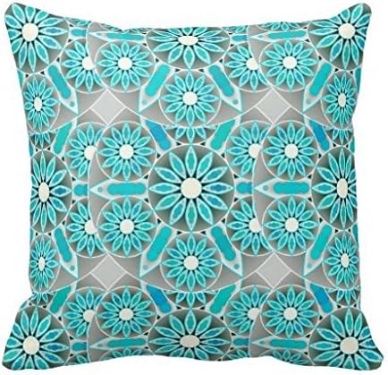 Mandala Pattern Turquoise Silver Grey And White 18*18 pillow Case