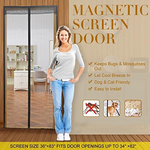 Ouronehome Close Automaticlly Full Frame Velcro Magnetic Screen Door Fits Door Openings up to 34"x82" Brown