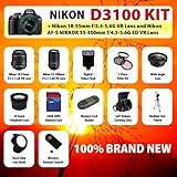 The Nikon D3100 SLR Digital Camera with 18-55mm VR Lens and Just Released Nikon AF-S NIKKOR 55-300mm f/4.5-5.6G ED VR Zoom Lens + Huge 32GB Lens Accessory Package