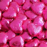 Fuschia/Hot Pink Foil Wrapped Belgian Milk Chocolate Hearts - 10 pack