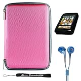 Pink Slim Stylish Hard Cover Nylon Protective Carrying Case Folio for Pandigital Novel 7" Color Multimedia eReader + Indlues a 4-Inch Determination Hand Strap + Includes a Crystal Clear High Quality HD Noise Filter Ear buds Earphones Headphones ( 3.5mm Jack )
