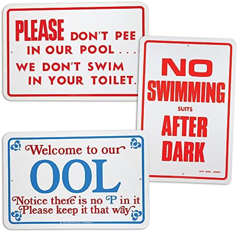 (Set/3) Funny Novelty Pool Signs - Humorous Additions For Your Swimming Area
