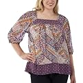 Pure Energy Junior Plus Floral Chiffon Square Neck Top - Purple Multicolor