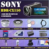 Sony HDR-CX150 16GB HD Handycam Camcorder + HUGE ACCESSORIES PACKAGE INCLUDING EXTENDED LONG LIFE BATTERIES (7500mAh - For Sony NP-FV100)+ AC/DC RAPID HOME/CAR CHARGER + WIDE ANGLE MACRO LENS + 2X TELEPHOTO + 3 PC FILTER KIT + 8GB SDHC MEMORY CARD + MEMORY CARD READER + VIDEO LIGHT + SOFT CARRYING CASE + TRIPOD & MUCH MORE !!!