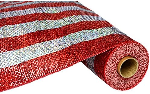 Red &amp; Silver Metallic Deco Mesh Roll - 21" x 30 Ft