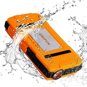 Waterproof External Battery - UNIFUN 10400mAh Power Bank Dustproof Shockproof with Strong LED Flashlight and Strap Hole For Outdoor Sport and Charge for iPhone 6s 6 Plus, iPad and Samsung Galaxy and More