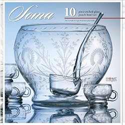 Daisy Etched Glass Punch Bowl Set, 10 Piece