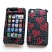 Apple iPhone 3G & 3GS Snap-on Protector Hard Case Rhinestone Cover "Black Candy Hearts" Design