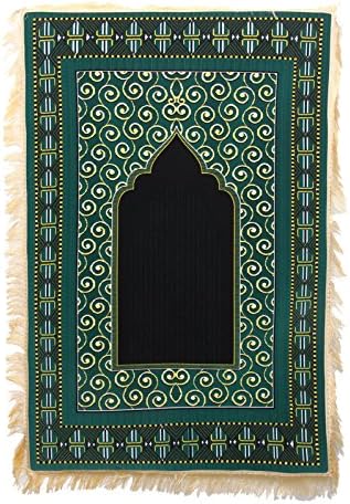 Authentic Orthopedic Mihrab and Kaaba Prayer Rug with Layered Padding - Orthopedic Prayer Rugs (Green)